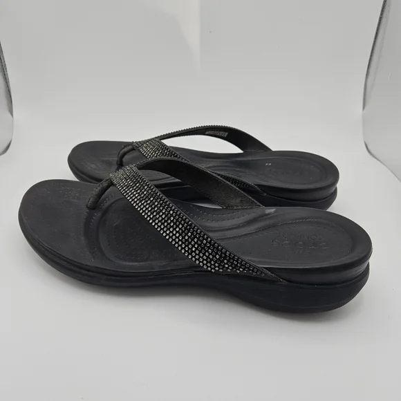 Crocs black and silver comfy flip flop sandals women's 10 - Picture 3 of 6